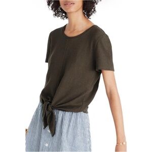 Madewell Olive Ribbed Tie Front Short Sleeve Cotton Tee Women’s Medium